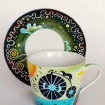 Filiżanka - "Zielony bicykl", ręcznie malowana filiżanka z porcelany, pojemność 0,4 l,cena- 65 PLN